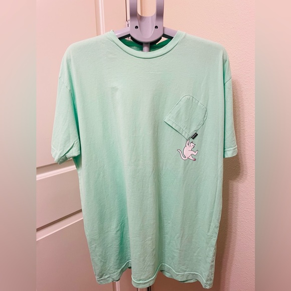 RIPNDIP Light Green Lord Nermal Cat Hanging from Upside-Down Pocket T-Shirt XL - Picture 1 of 6